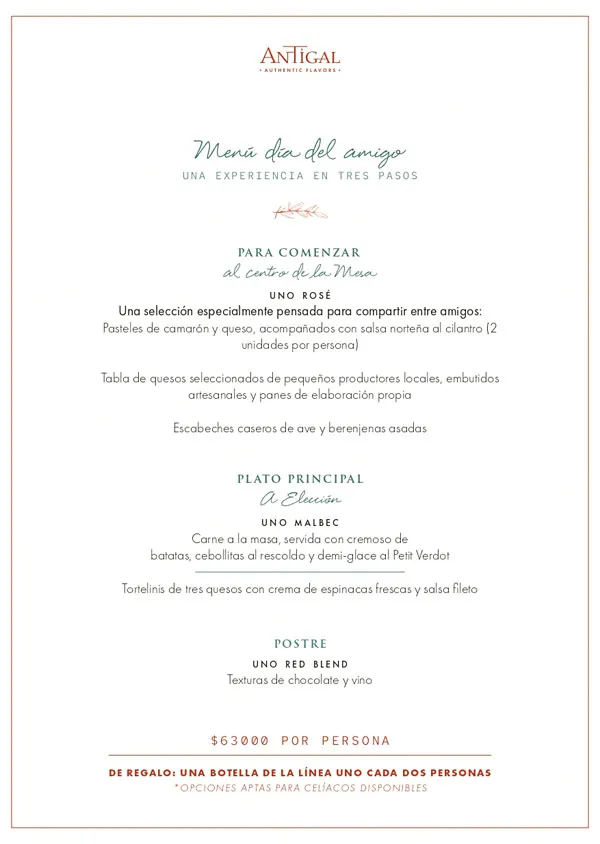 Menu dia del Amigo Almuerzo