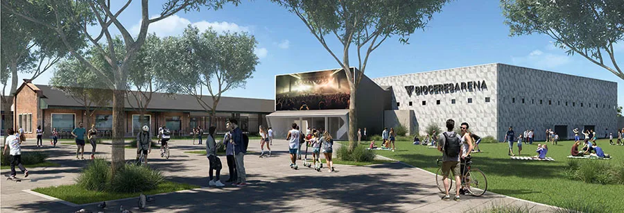 Bioceres Arena. Render exterior esquina dia