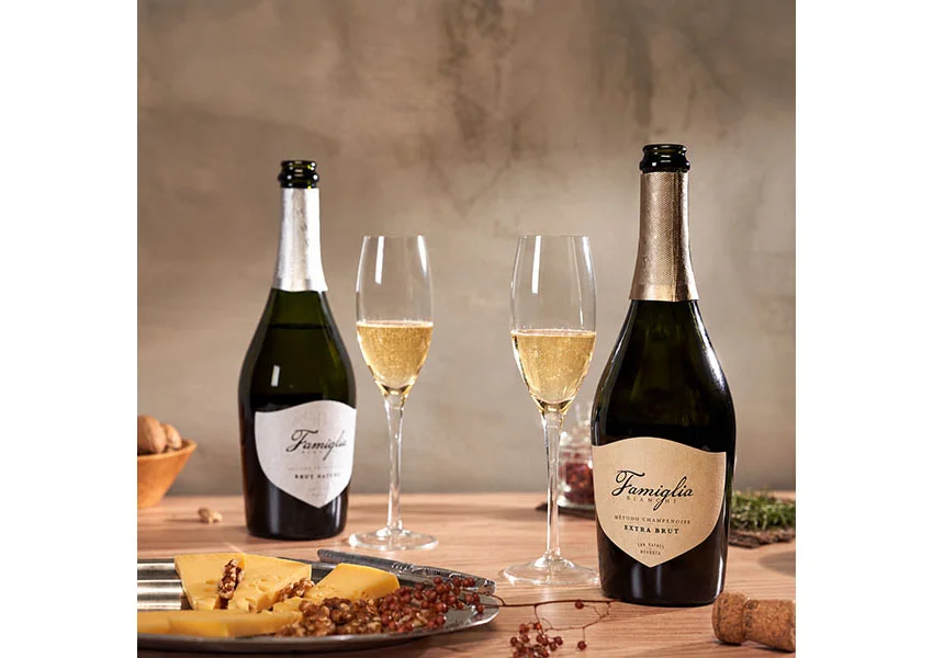 Brindis elegante con burbujas y quesos copia